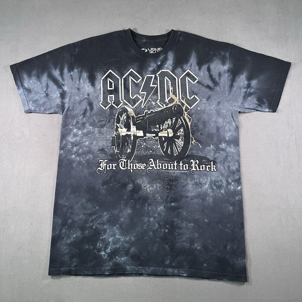 Y2K ACDC Liquid Blue Shirt Men’s Large Tie Dye Rock Band For Those About To Rock